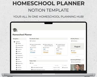 Plantilla de Notion: Planificador de educación en casa para varios niños, Panel de control de educación en casa, Lecciones, Tareas, Calificación y Asignación