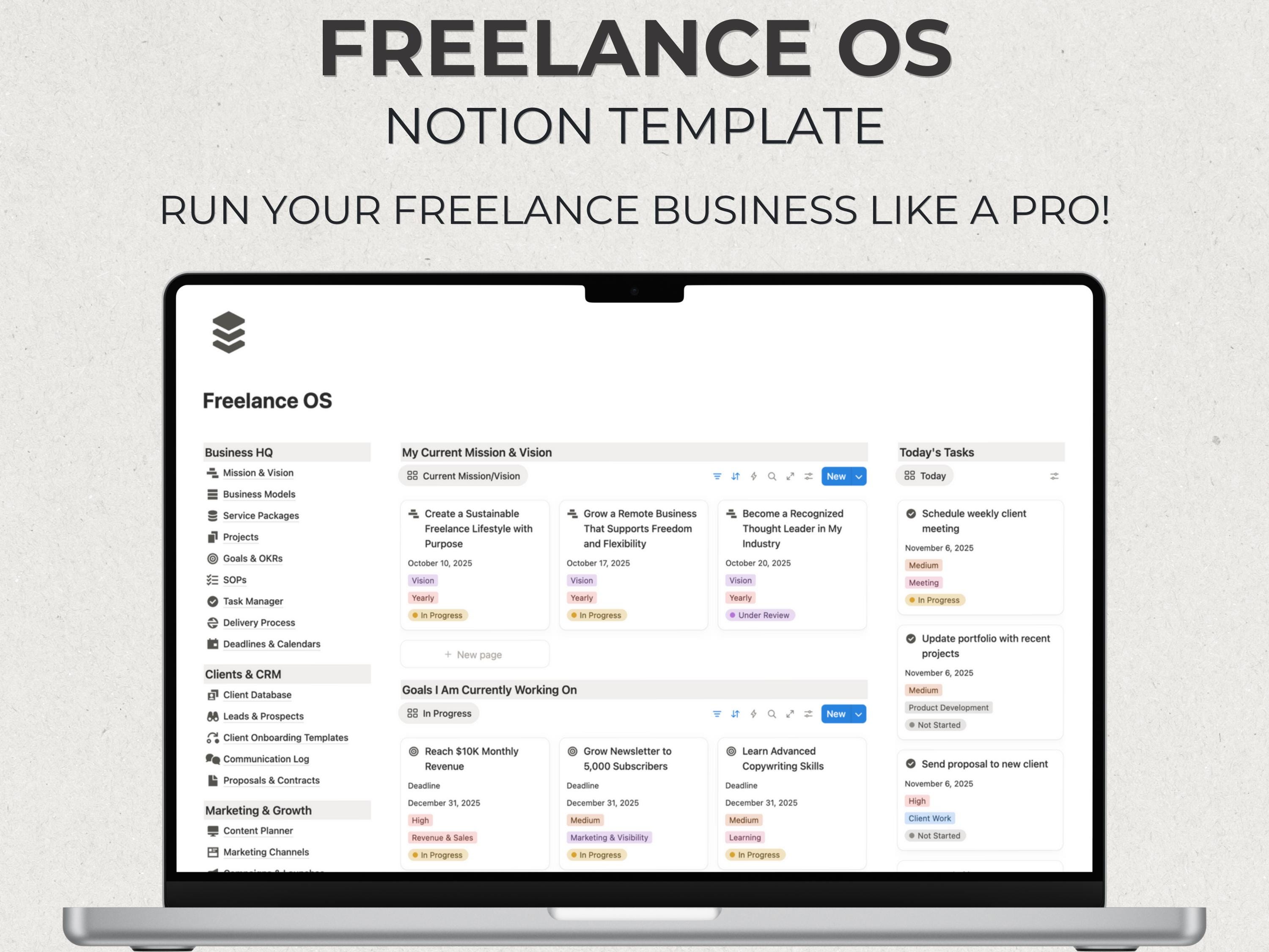 Notion Template Freelance Os Dashboard Notion Freelancer Template CRM ...
