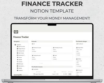 Notion Finance Tracker Template, Budget Planner (Digital Download)