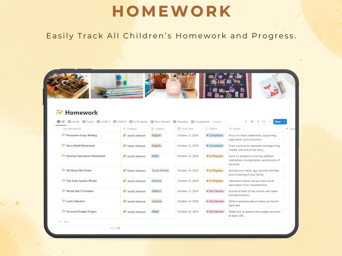 Notion Template Homeschool Planner for Multiple Kids Aesthetic Home Education Dashboard ...
