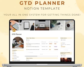 Notion Template GTD Planner Get Things Done Dashboard Aesthetic Productivity Planner Life Work Daily Tasks Goals Tracker Weekly Review