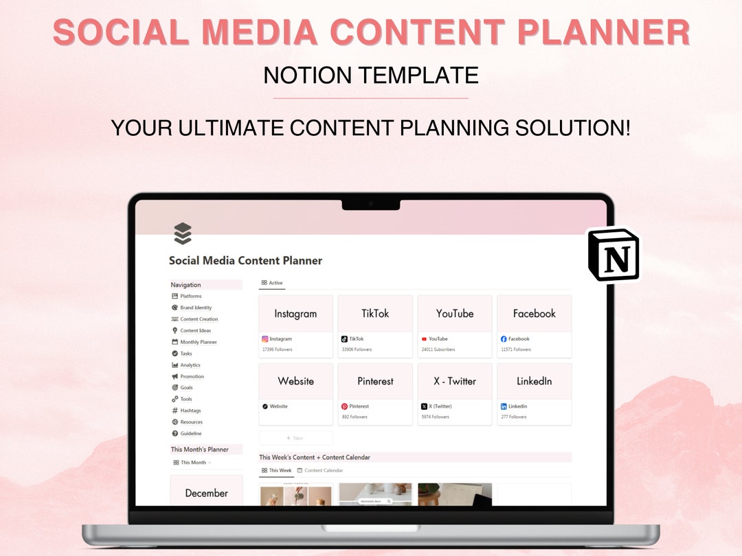 Notion Social Media Content Planner Template Content Calendar All in ...