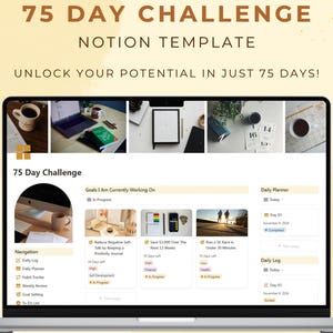Notion Template 75 Day Challenge Tracker Soft Medium Hard Aesthetic Goals Tracker Daily Planner Milestones Progress Tracker Weekly Review