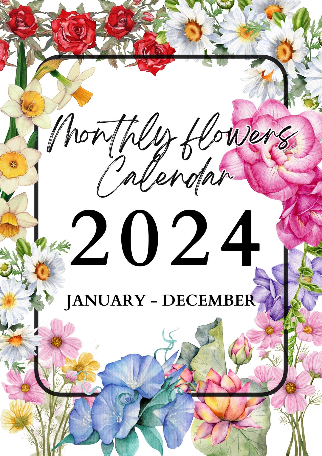 Printable 2024 Flowers Calendar Etsy