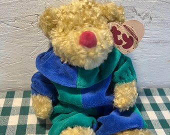 RARE 1993 TY The Attic Collection Piccadilly Clown Bear - Misprint "Sm. Bear" Blue & Green Outfit