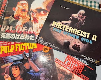 Vintage Laser Videodisc Movies - Evil Dead II Dead by Dawn, Poltergeist II The Other Side, Pulp Fiction, Hitchcock’s Psycho - Christmas Gift