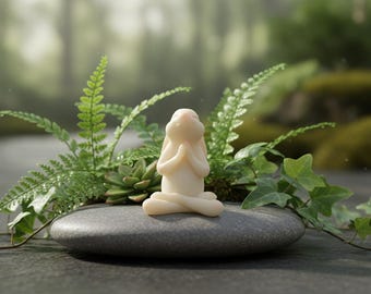 Meditating Zen Bunny, Miniature Resin Figurine, H 3.2'' / W 1.8''