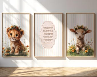 Vintage Christian Nursery Decor Set of 3 Psalm 139 Vintage Nursery Print Christian Wall Art Antique Style Bible Verse Poster Girl Bedroom