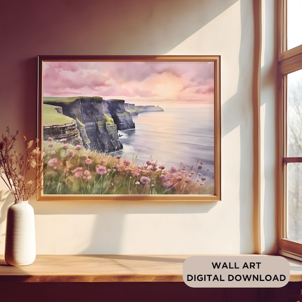 Cliffs of Moher Ireland Watercolor Print, Emerald Isle Wall Art, Ireland Wall Decor, Digital Download