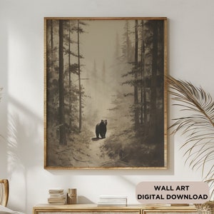 Bear Wall Art, Bear in the Forest, Wilderness Wall Art, Rustic Wall Art, Digital Download
