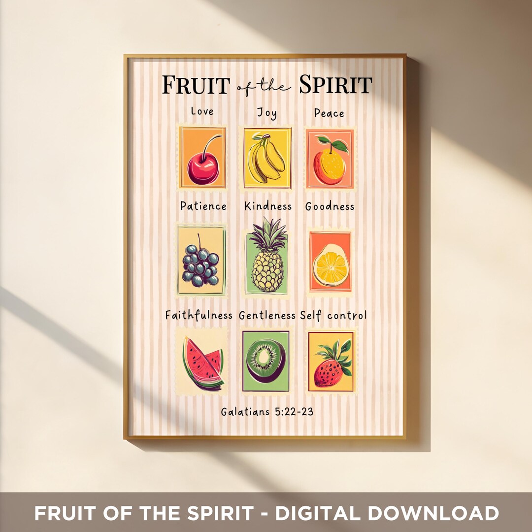 Fruit of the Spirit Art Printable Retro Christian Poster Scripture Wall ...
