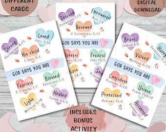 God's Conversation Hearts Valentines Christian Cards God's Love Scripture Printable Bible Verse Love Lunch Notes Valentines Activity Kids