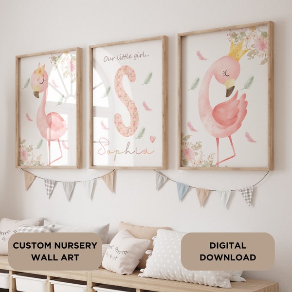 Art mural flamant rose pour chambre d'enfant Art mural pour chambre d'enfant bébé fille Art mural nom personnalisé