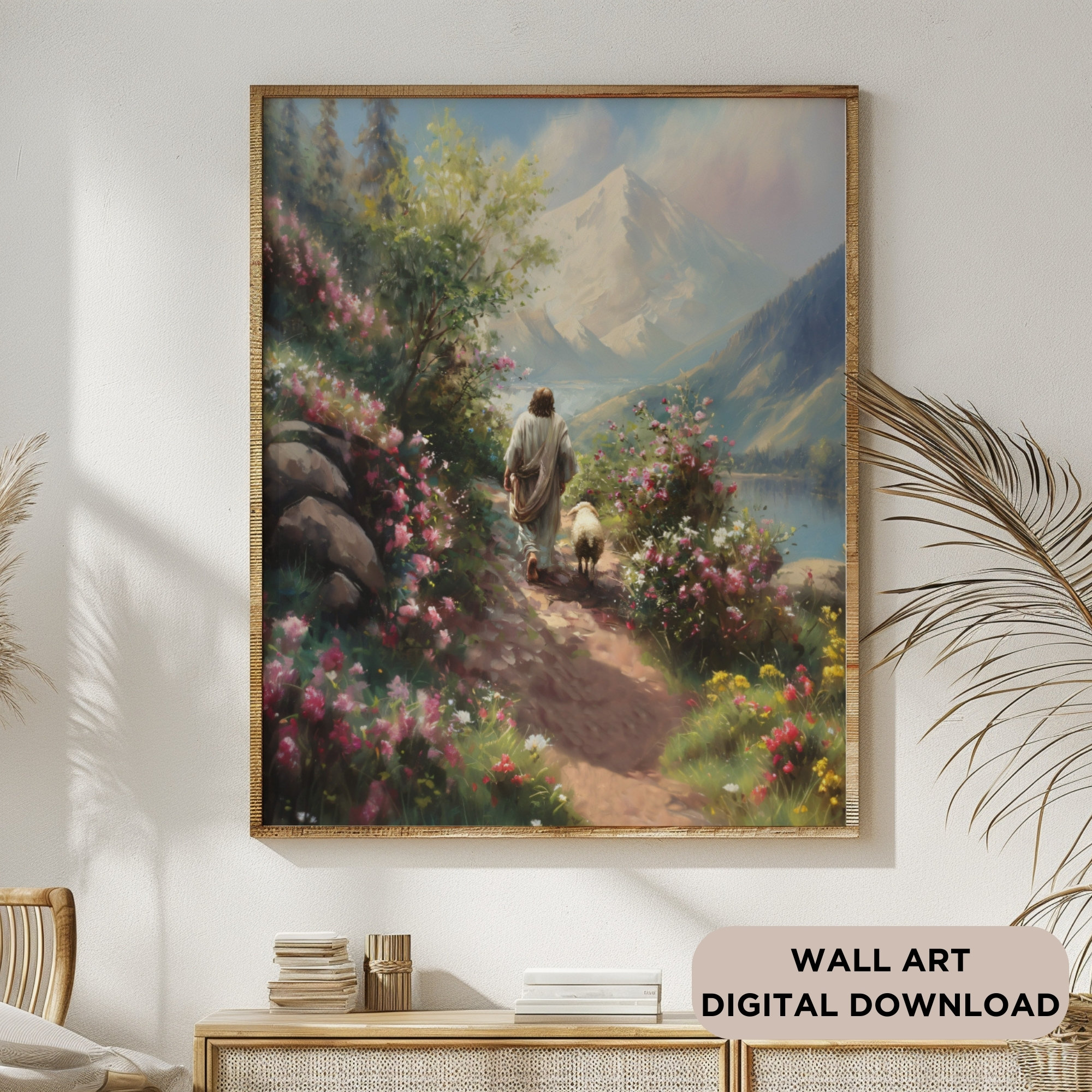 Jesus Leaves the 99, Christian Wall Art, Shepherd Art Printable