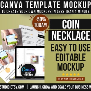 Coin Necklace Mockup High-Converting Etsy Listing Product Photography Template Canva Template Etsy Listing Mockup For OwnPrint Coin Necklace