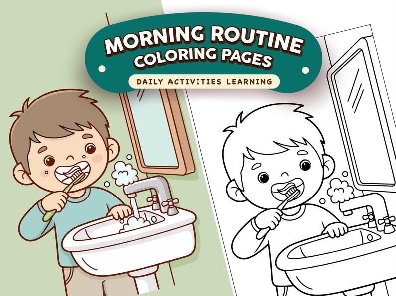 Daily Morning Routine Coloring Morning Routine Coloring Pages for Kids | Daily Activities Early ...