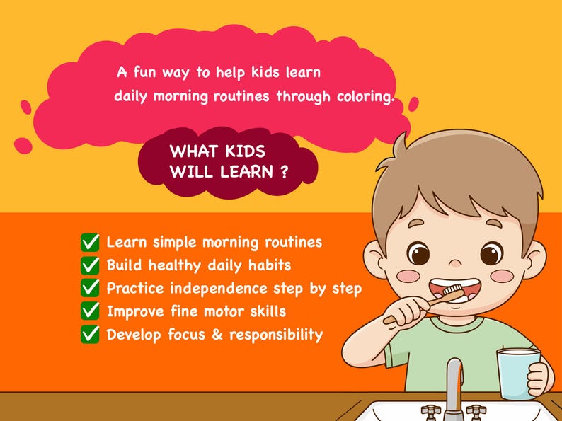 Daily Routine Coloring Pages for Kids – Simple Morning Activities - Etsy