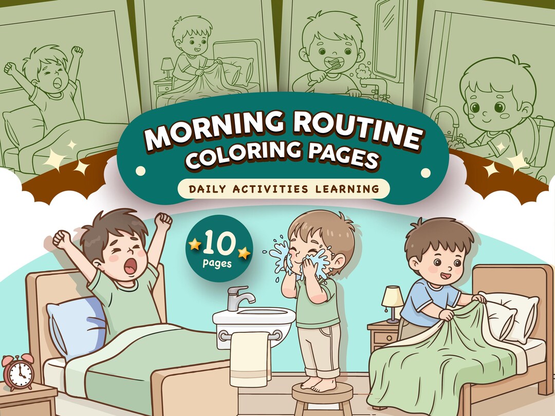 Morning Routine Colouring Worksheets Morning Routine Coloring Pages for Kids | Daily Activities Early ...