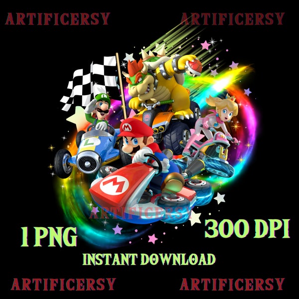 Mario Kart PNG, super mario  ,cri-cut ,mario Shirt png, digital anime,  instant download, anime image, Mario, Peach, Luigi, Toad, Bowser