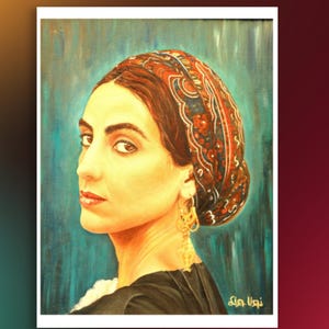 Stampa Ritratto Donna Sarda con Orecchino Filigrana–Arrecada a Lantioni –Arte Figurativa Italiana - Edizione Limitata 60 Copie-Senza Cornice
