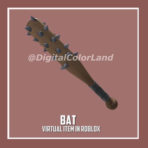 May include: A wooden baseball bat with metal spikes and a black handle. The bat is a virtual item in the online game Roblox. The text "@DigitalColorLand" is visible on the bat.