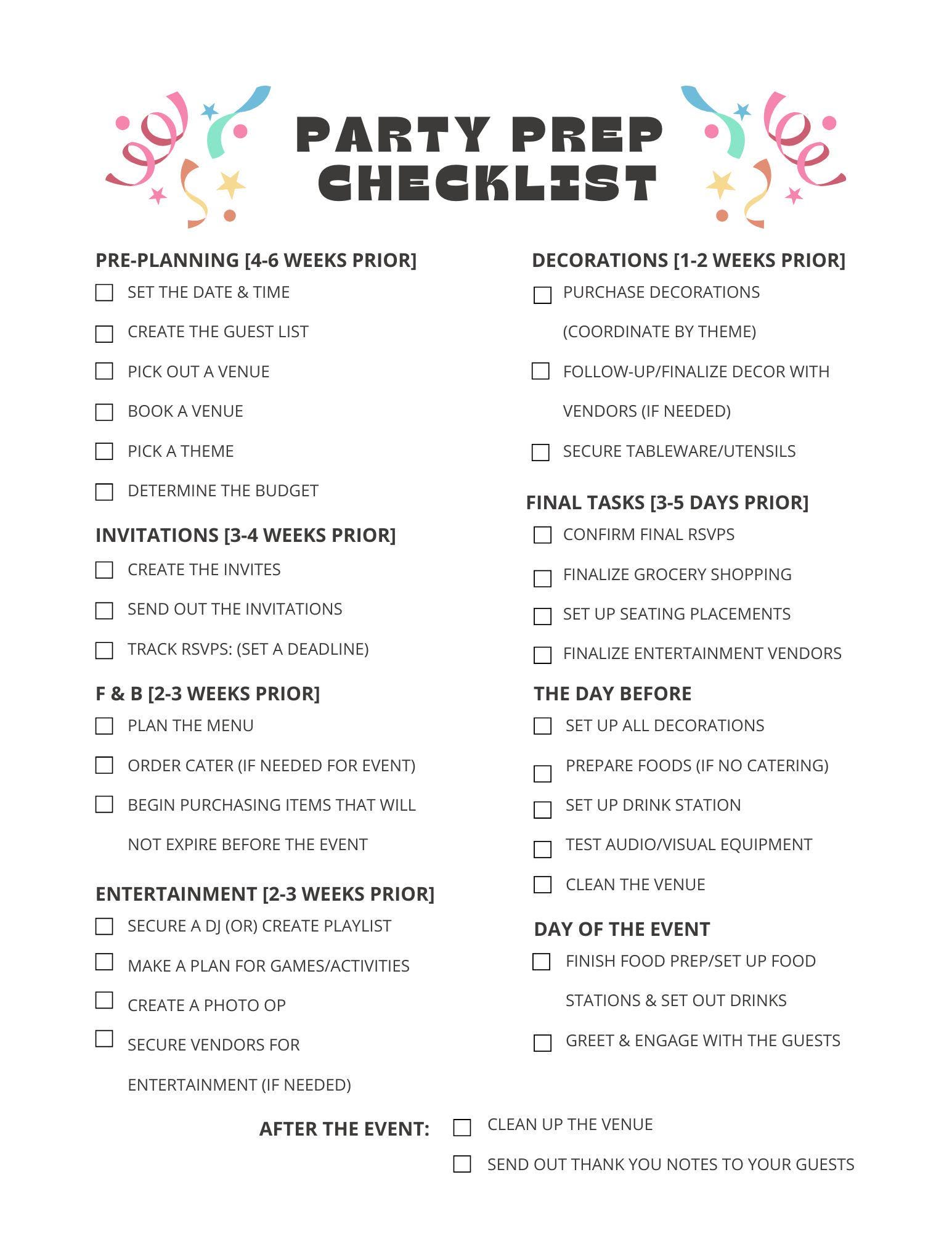 Party Planning Checklist - Celebration PDF Download - Etsy