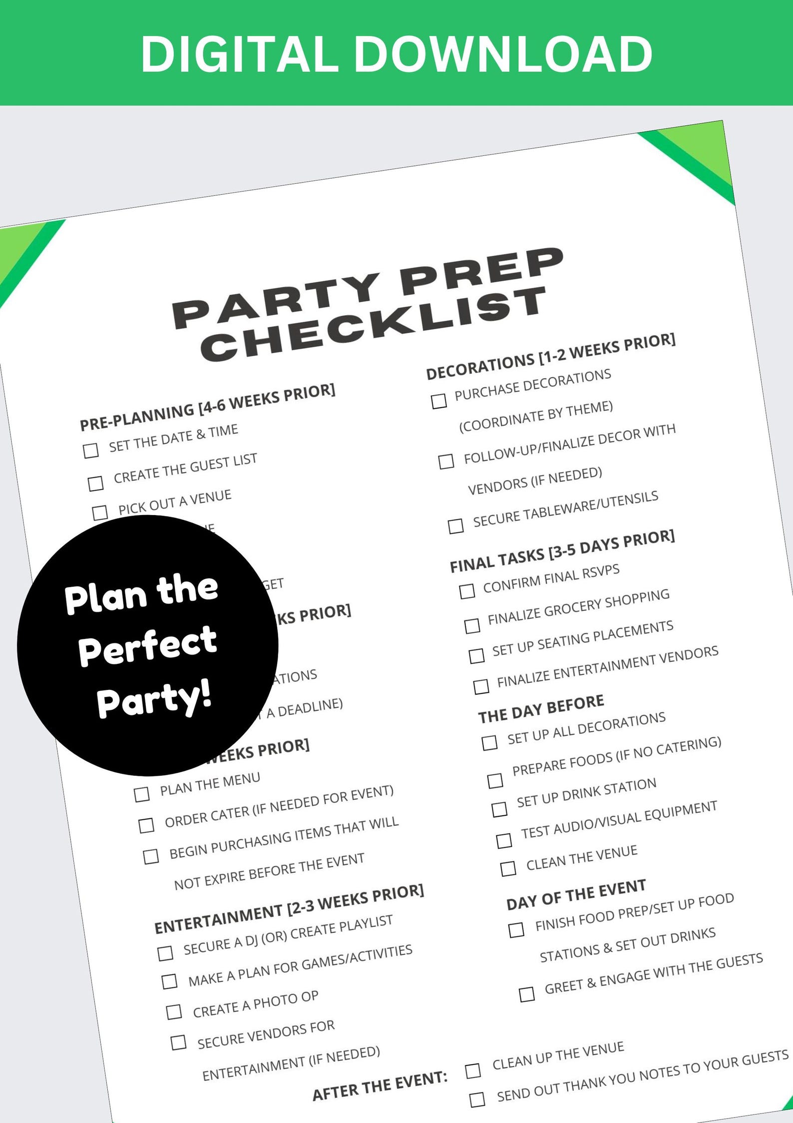 Party Planning Checklist PDF Download - Etsy