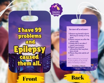 Funny Epilepsy Tag, In Case of Emergency, Medical Alert Tag, Epilepsy and Seizure Awareness, Medical ID Card, Seizure Bag Tag, Purple Tag
