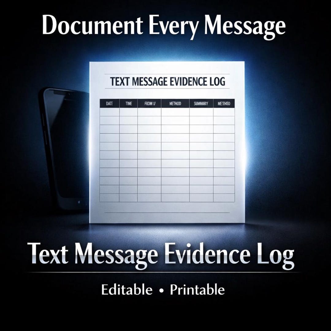 Text Message Evidence Log for Court | Co-parent Communication Tracker ...
