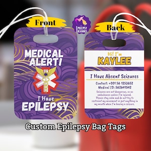 Médaillon personnalisé pour l&#39;épilepsie, En cas d&#39;urgence, Médaillon d&#39;alerte médicale, Sensibilisation à l&#39;épilepsie et aux crises d&#39;épilepsie, Carte d&#39;identité médicale, Médaillon pour sac, Nom personnalisé