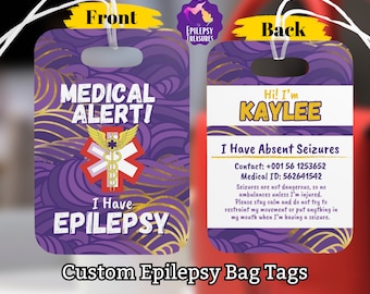 Custom Epilepsy Tag, In Case of Emergency, Medical Alert Tag, Epilepsy and Seizure Awareness, Medical ID Card, Seizure Bag Tag, Custom Name