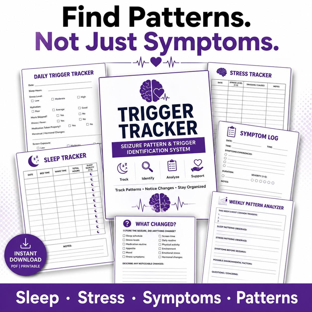 Seizure Trigger Tracker Printable | Epilepsy Trigger Log Pattern ...