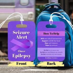 Bagagelabel epilepsiewaarschuwing en epilepsiewaarschuwing, hulp in geval van nood, bagagelabel medisch alarm, paarse medische kaart epilepsie