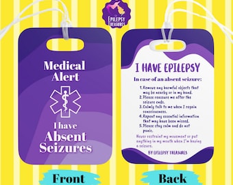 Epilepsy Awareness, Absent Seizure Alert Bag Tag, In Case of Emergency How To Help, Medical Alert Tag, Purple Epilepsy Medical Card