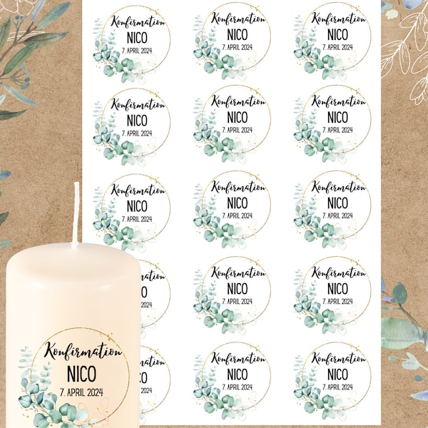 Kerzentattoo Konfirmation personalisiert DIN A4 | Stumpenkerze |  Wasserschiebefolie Kerzen | Kerzenfolie