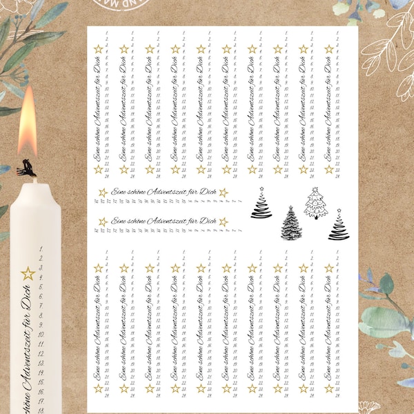 Kerzentattoos Advent  DIN A4 | Kerzen | Wasserschiebefolie | Kerzenfolie Weihnachten