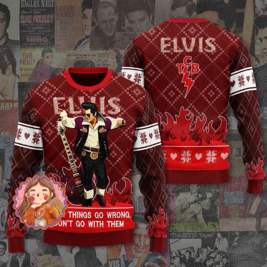 Modetrail Elvis Tiger White Ugly Christmas Sweater, S-5XL US Size, Unisex Jumper Long Sleeves Shirt