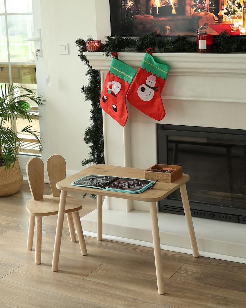 Table en bois personnalisée pour enfants Montessori et 2 chaises pour enfants-chaise de lapin, en bois de haute qualité ensemble de table et de chaises pour enfants image 5