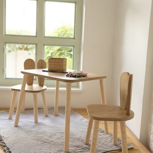 Montessori Kids Holz Tisch und 2 Stühle für Kinder-Kaninchen Stuhl, aus Hochwertigem Holz Kindertisch und Stuhl Set-Aktivität Tisch Bild 5