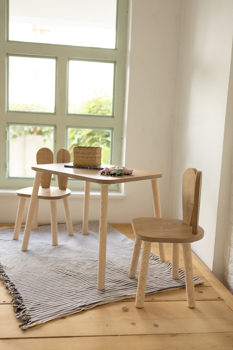 Table et 2 chaises en bois Montessori pour enfants, chaise lapin, en bois de haute qualité, ensemble table et chaises pour enfants, table d'activités image 5