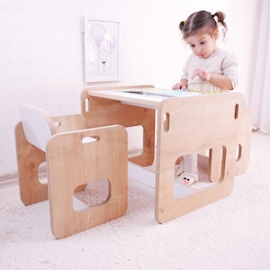 Bunny,Hasenohr,Kinder Tisch,Kinderstuhl,Geschenkset,Kinder Möbel,Geschenke für Kinder, Holztisch, Kindertisch aus Holz, und Stühle Set, Kleinkindertisch, Kinderstuhl,Montessori,Turtle set,multifunktionales Möbel