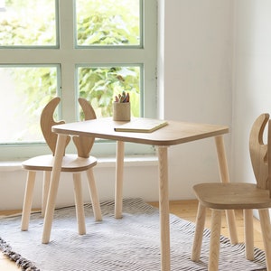 Montessori Holz Tisch und Stühle für Kinder,Hirsch Stuhl Geschenk für Kinder,aus Hochwertigem Holz Kindertisch und Stuhl Set-Aktivität Tisch Bild 8