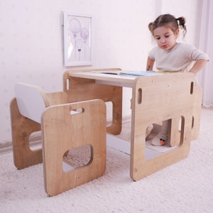 Bunny,Hasenohr,Kinder Tisch,Kinderstuhl,Geschenkset,Kinder Möbel,Geschenke für Kinder, Holztisch, Kindertisch aus Holz, und Stühle Set, Kleinkindertisch, Kinderstuhl,Montessori,Turtle set,multifunktionales Möbel