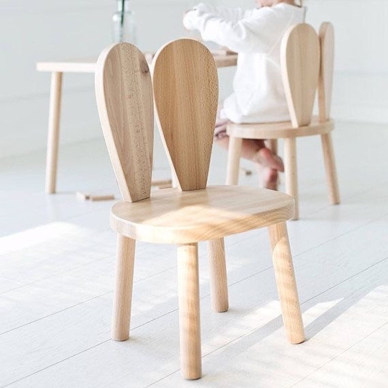 Table et 2 chaises en bois Montessori pour enfants, chaise lapin, en bois de haute qualité, ensemble table et chaises pour enfants, table d'activités image 6