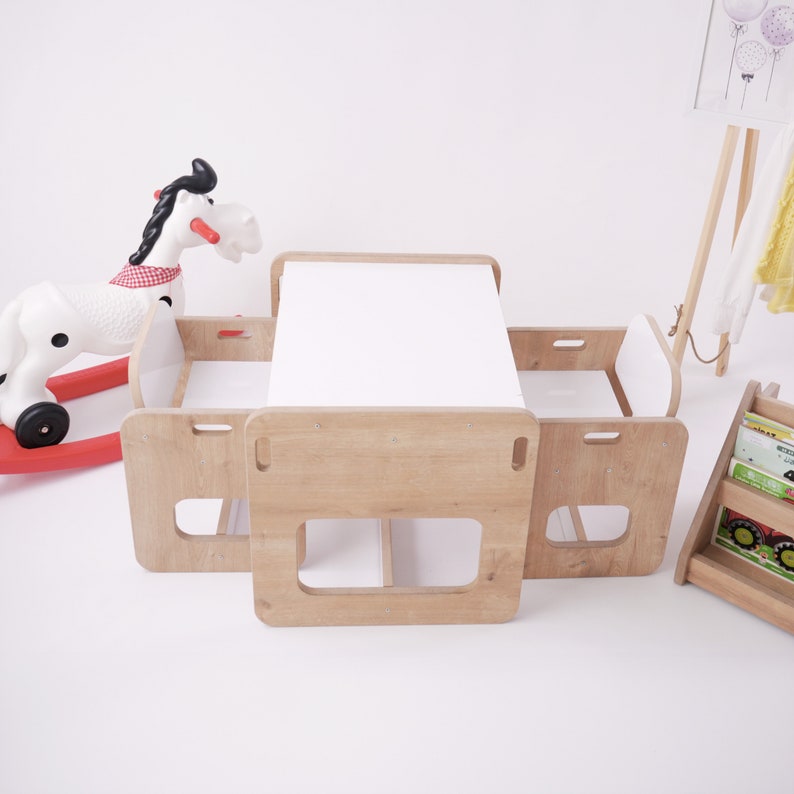 Bunny,Hasenohr,Kinder Tisch,Kinderstuhl,Geschenkset,Kinder Möbel,Geschenke für Kinder, Holztisch, Kindertisch aus Holz, und Stühle Set, Kleinkindertisch, Kinderstuhl,Montessori,Turtle set,multifunktionales Möbel