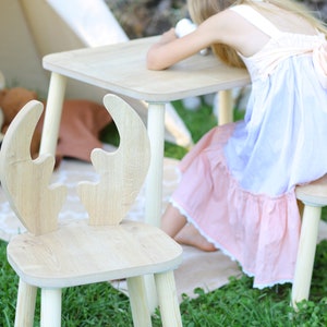 Montessori Holz Tisch und Stühle für Kinder,Hirsch Stuhl Geschenk für Kinder,aus Hochwertigem Holz Kindertisch und Stuhl Set-Aktivität Tisch Bild 10