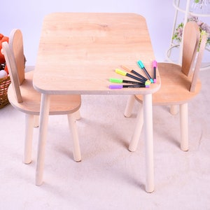 Table en bois personnalisée pour enfants Montessori et 2 chaises pour enfants-chaise de lapin, en bois de haute qualité ensemble de table et de chaises pour enfants image 7