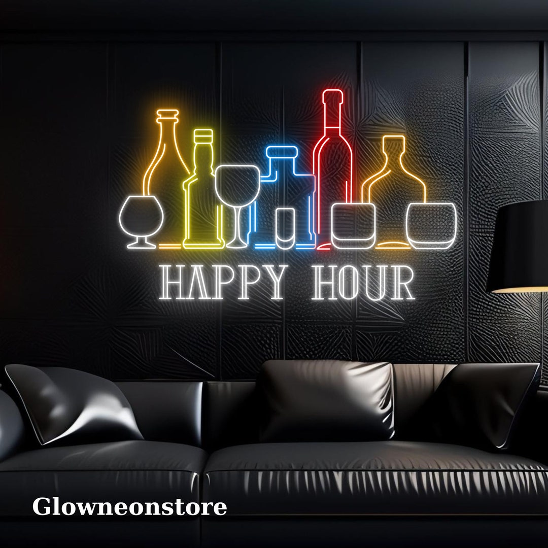 Happy Hour Neon Sign Happy Hour Led Sign Open Sign Etsy