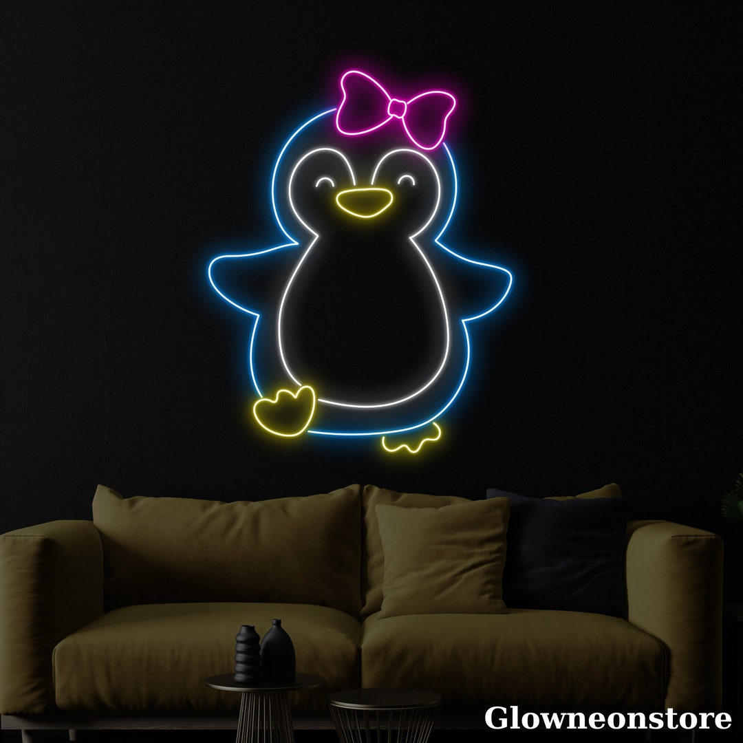 Cartoon Penguin Neon Sign Cute Penguin LED Sign Cartoon Etsy