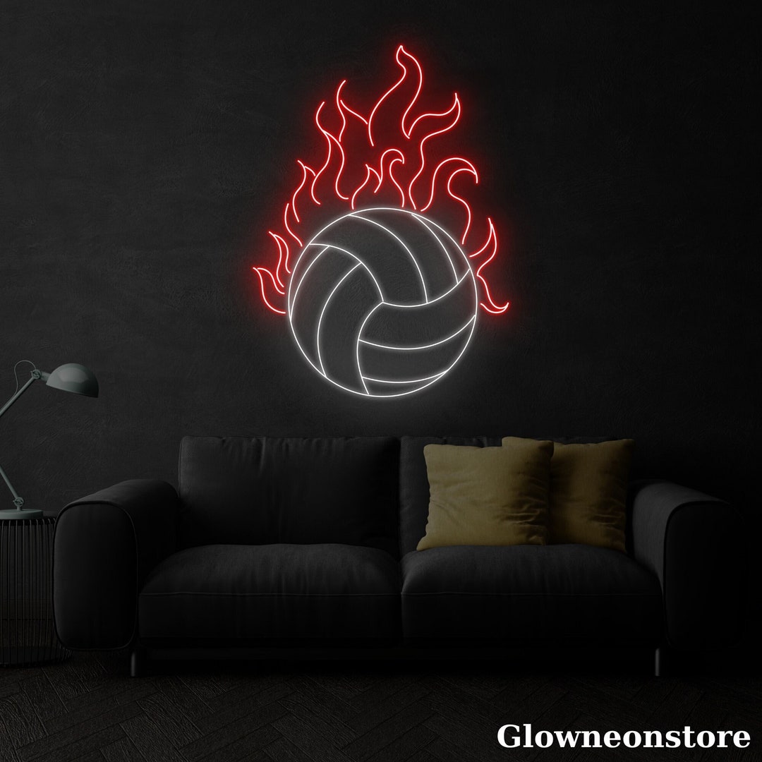 Fire Volleyball Neon Sign Volleyball Led Sign Volleyball Etsy